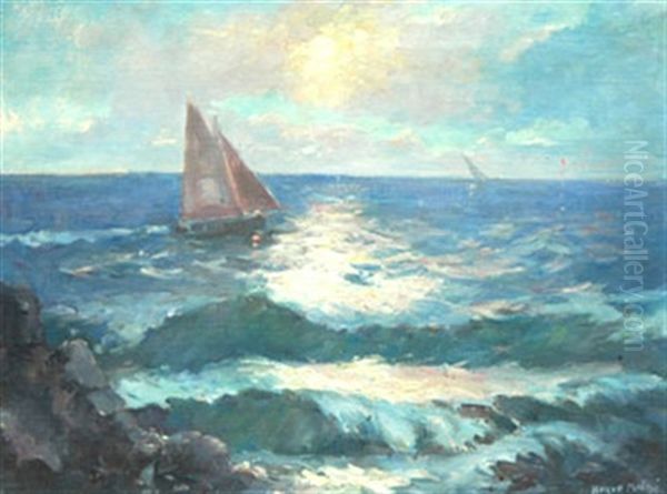 Voilier En Mer Soleil Couchant by Jules-Alfred Herve-Mathe