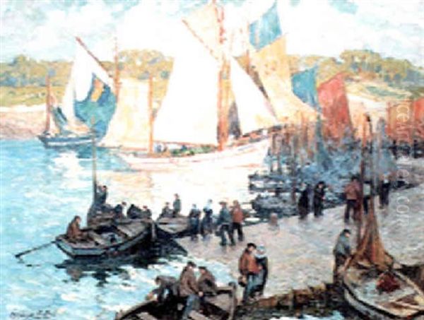 Depart Des Thoniers A Concarneau Le Soir by Jules-Alfred Herve-Mathe