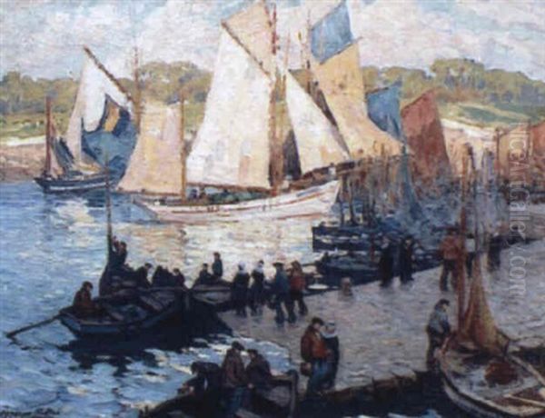 Depart Des Thoniers A Concarneau Oil Painting by Jules-Alfred Herve-Mathe