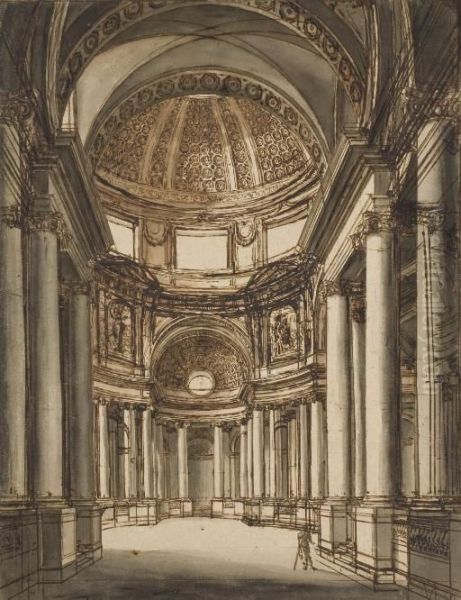 The Interior Of A Church With A Coffered Dome Oil Painting by Giuseppe Barberi