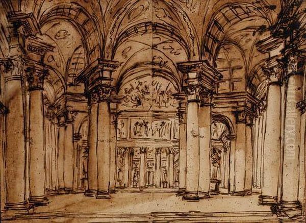 The Interior Of A Circular Temple Oil Painting by Giuseppe Barberi