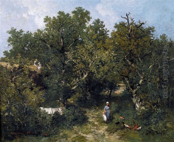 Sommerliche Wegpartie Mit Mutter Und Kind by Louis Adolphe Hervier