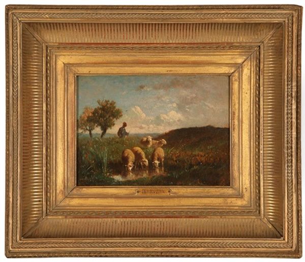 Shepherd And His Flock Oil Painting by Louis Adolphe Hervier