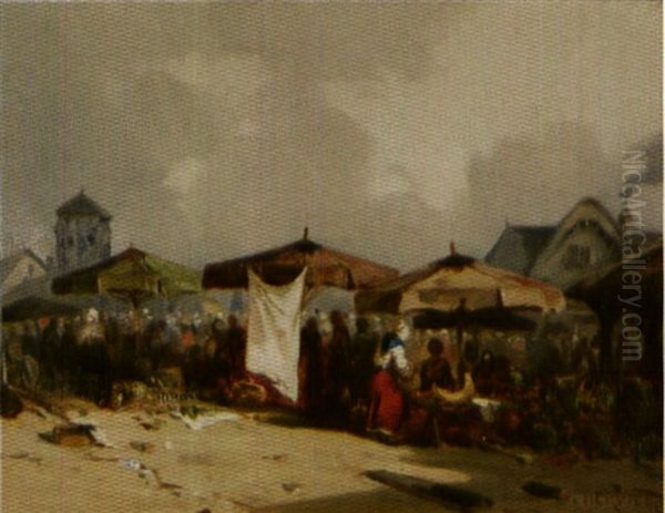 Scene De Marche En Normandie (honfleur ?) Oil Painting by Louis Adolphe Hervier