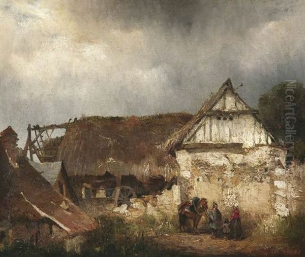 Normannischer Bauernhof Oil Painting by Louis Adolphe Hervier