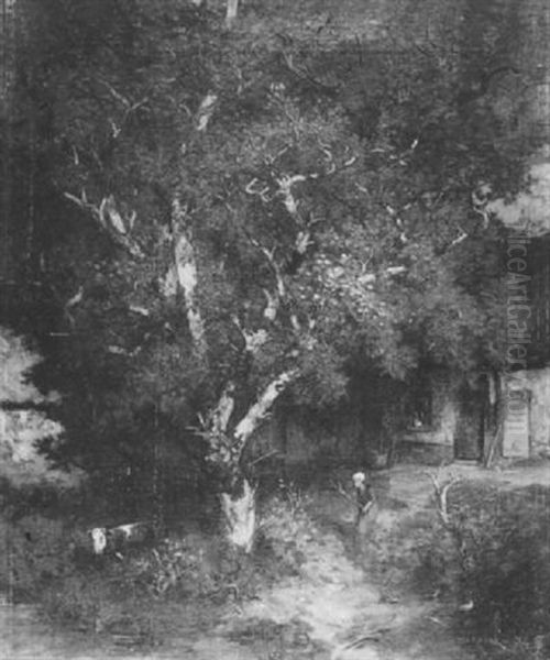 Ferme Dans Les Bois Oil Painting by Louis Adolphe Hervier