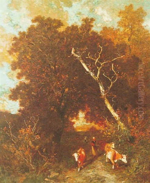 En Foret, Le Retour Du Troupeau Oil Painting by Louis Adolphe Hervier