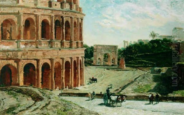 A View Of The Colosseum And The Forum Romanum, Rome Oil Painting by Veronika Maria Herwegen-Manini