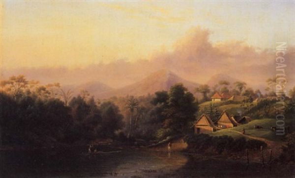 Solo Rivier (res. Marlioen?), Java Oil Painting by Jacob Dirk Van Herwerden