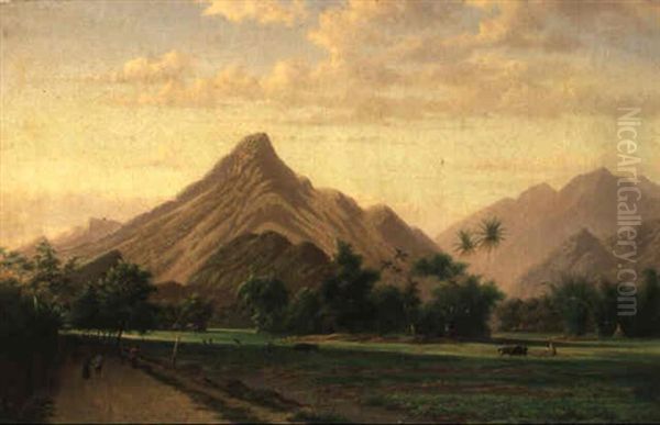 A Javanese Landscape Oil Painting by Jacob Dirk Van Herwerden