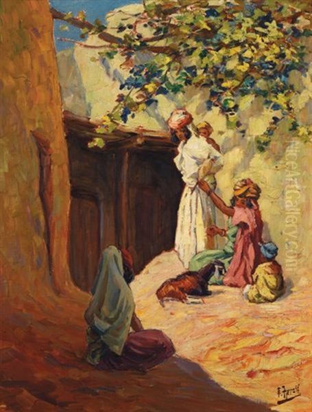 Femmes Et Enfants En Algerie Oil Painting by Edouard Herzig