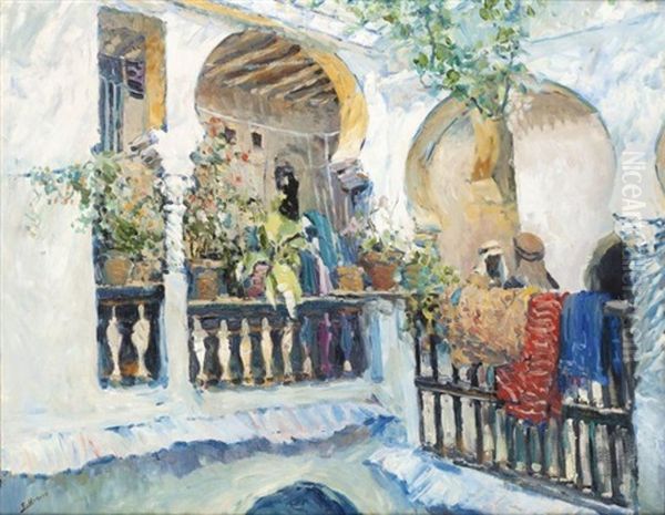 Pause Cafe Dans La Casbah D'alger Oil Painting by Edouard Herzig