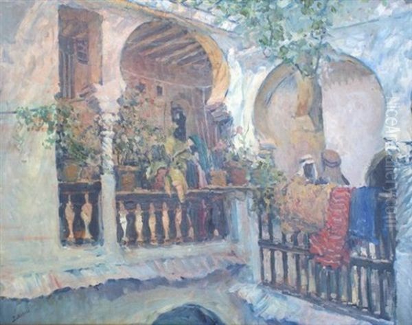 Interieur De Medina Animee Oil Painting by Edouard Herzig