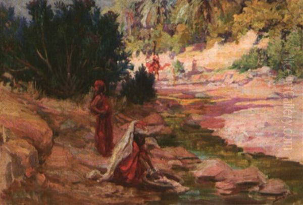 Au Bord De L'oued Oil Painting by Edouard Herzig