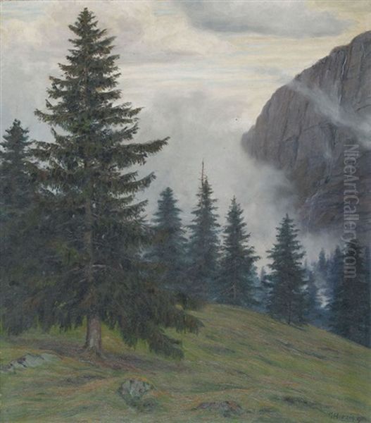 Waldhang Im Gebirge Oil Painting by Gottfried Herzig