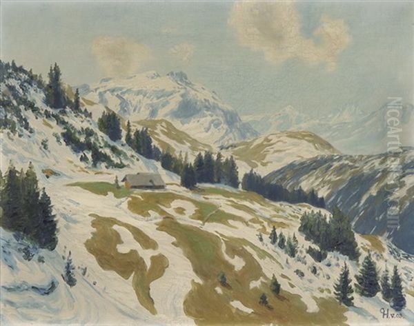 Winterliche Gebirgslandschaft Oil Painting by Gottfried Herzig