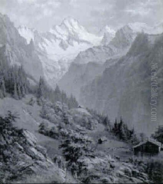 Alpine Landschaft Mit Wanderern Oil Painting by Gottfried Herzig