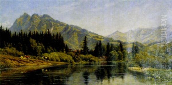 Vieh Am See Oil Painting by Arthur Charles Henri Herzog