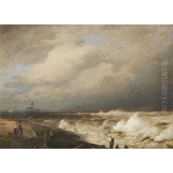 Storm On The Friesland Coast Oil Painting by Hermann Herzog