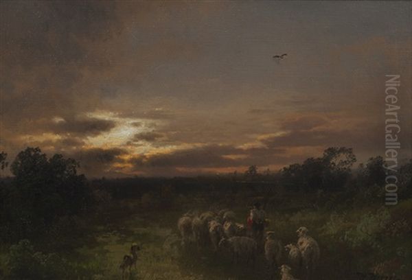 Florida Landscape With Shepherd And Dog Oil Painting by Hermann Herzog