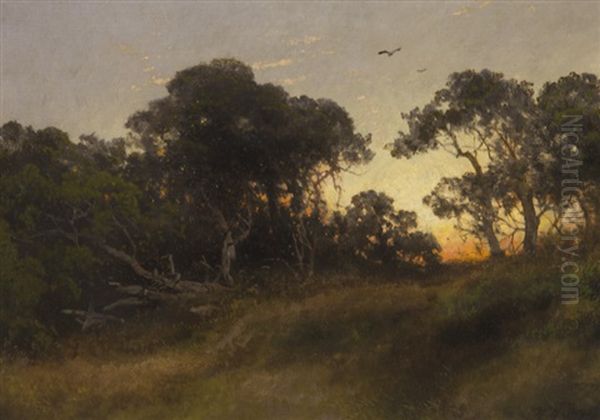 The Oaks At Sunset, Florida Oil Painting by Hermann Herzog