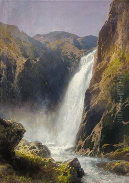 Voeringfoss, Hardanger Oil Painting by Hermann Herzog