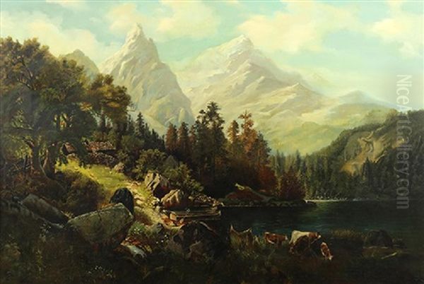 Jackson Lake At The Grand Tetons Oil Painting by Hermann Herzog