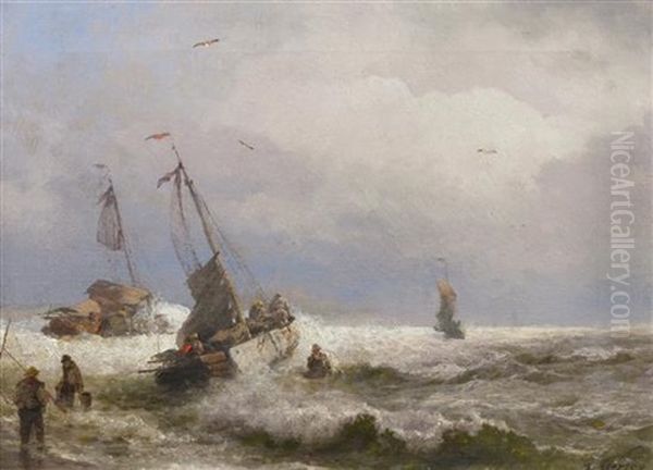 Storm On The Maine Coast Oil Painting by Hermann Herzog