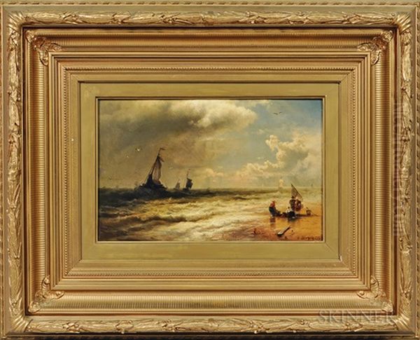 Beach And Shore With Approaching Storm Oil Painting by Hermann Herzog