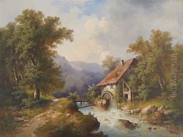 The Mill On The River Oil Painting by Hermann Herzog