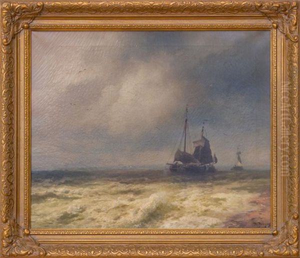 Two Ships By The Shoreline Oil Painting by Hermann Herzog