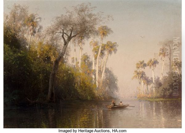 Fishing On The Gulf Coast, Florida Oil Painting by Hermann Herzog