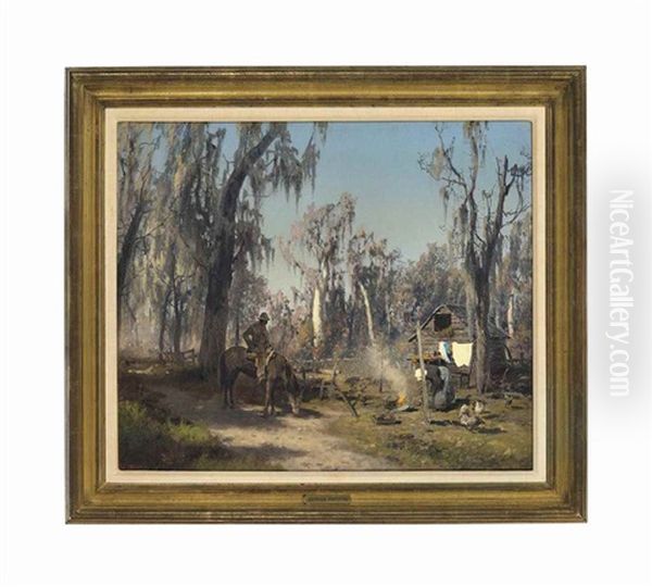 Southern Hardwood Swamp Scene Oil Painting by Hermann Herzog