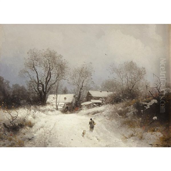 Pennsylvania Farm In Winter Oil Painting by Hermann Herzog