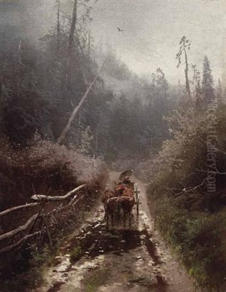 Riding Home In A Shower Oil Painting by Hermann Herzog