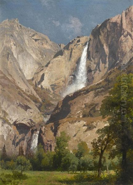 Yosemite Falls Oil Painting by Hermann Herzog