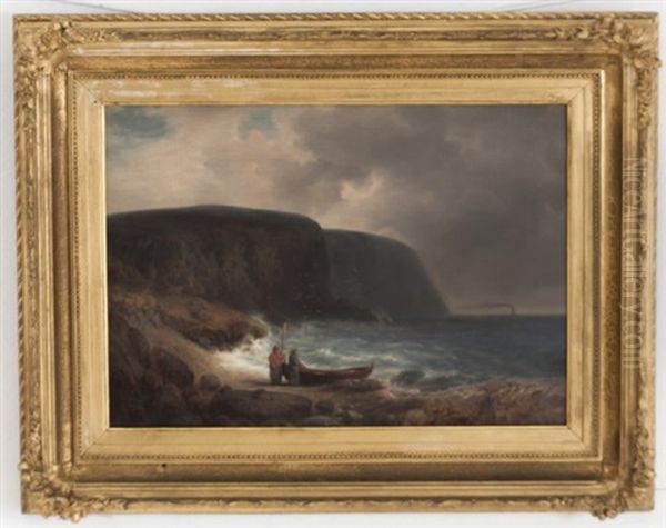 Coastal Scene With Fisherman Oil Painting by Hermann Herzog