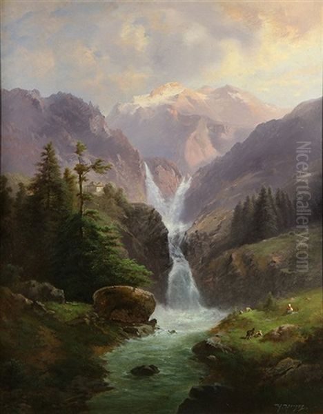 Mountain Stream Vista Oil Painting by Hermann Herzog