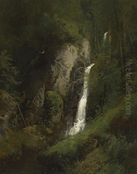 Sunlit Waterfall Oil Painting by Hermann Herzog