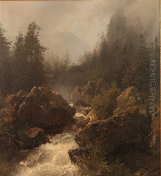 Cascades Of The Reichenbach Switzerland Oil Painting by Hermann Herzog