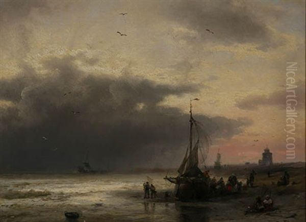 Approaching Storm Off The Coast Oil Painting by Hermann Herzog