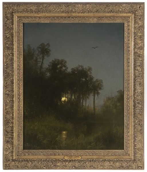 Moonlight In Florida Oil Painting by Hermann Herzog