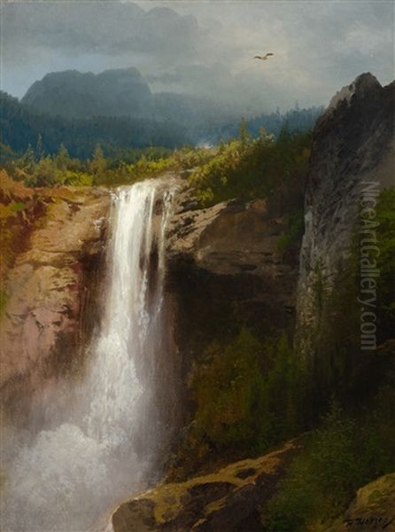 Crystal Cascade, Yellowstone National Park Oil Painting by Hermann Herzog