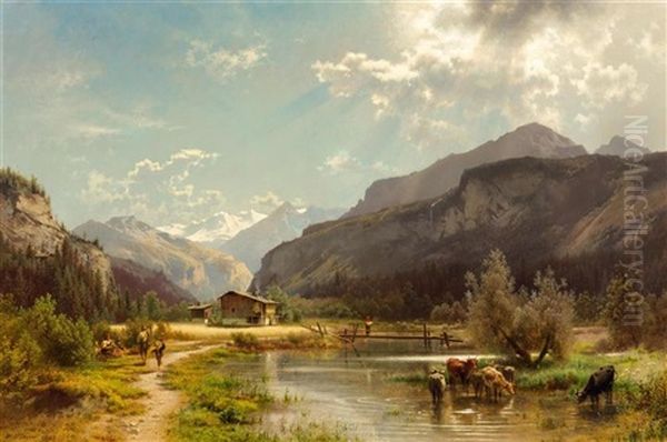 Mountain Landscape Oil Painting by Hermann Herzog