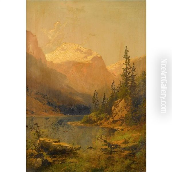 Mountain Valley With Eagle Oil Painting by Hermann Herzog