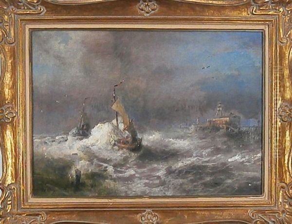 Rough Seas Oil Painting by Hermann Herzog