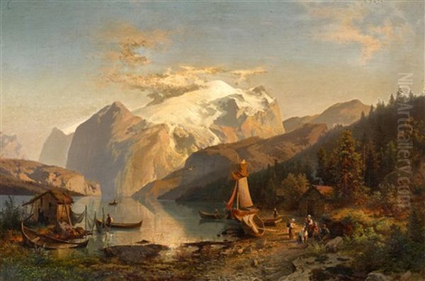 Norwegischer Fjord Oil Painting by Hermann Herzog