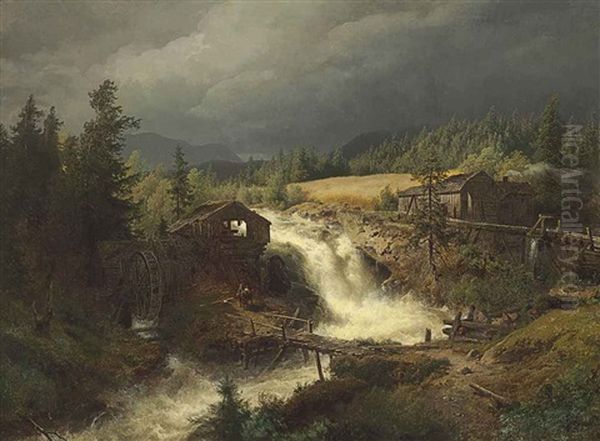 Norwegian Landscape Oil Painting by Hermann Herzog