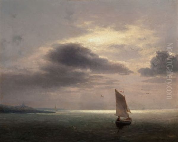 Sailing At Sunset Oil Painting by Hermann Herzog