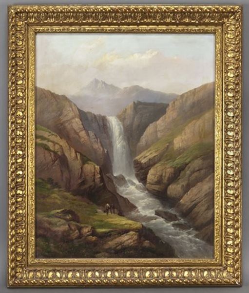 Waterfall Oil Painting by Hermann Herzog